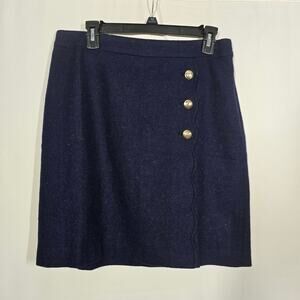 Talbots Blue Donegal Wool-Blend Faux Wrap A-Line Skirt 10P